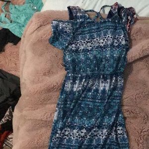 Crossed long blue, pink, white design dress